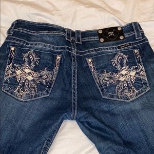 Pink and Silver Cross Miss Me Bootcut Jeans